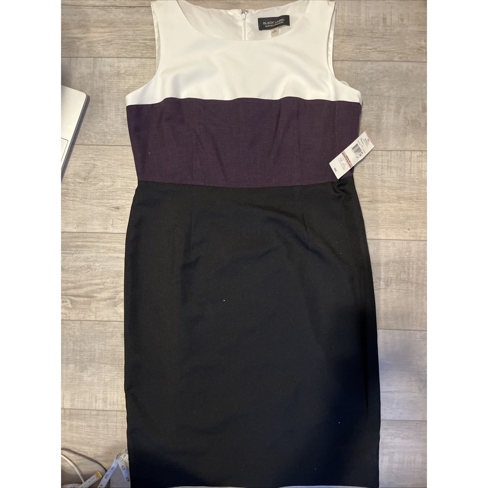 Black Label By Evan Picone Women's Size 12 Black,White Purple Sleeveless Dress